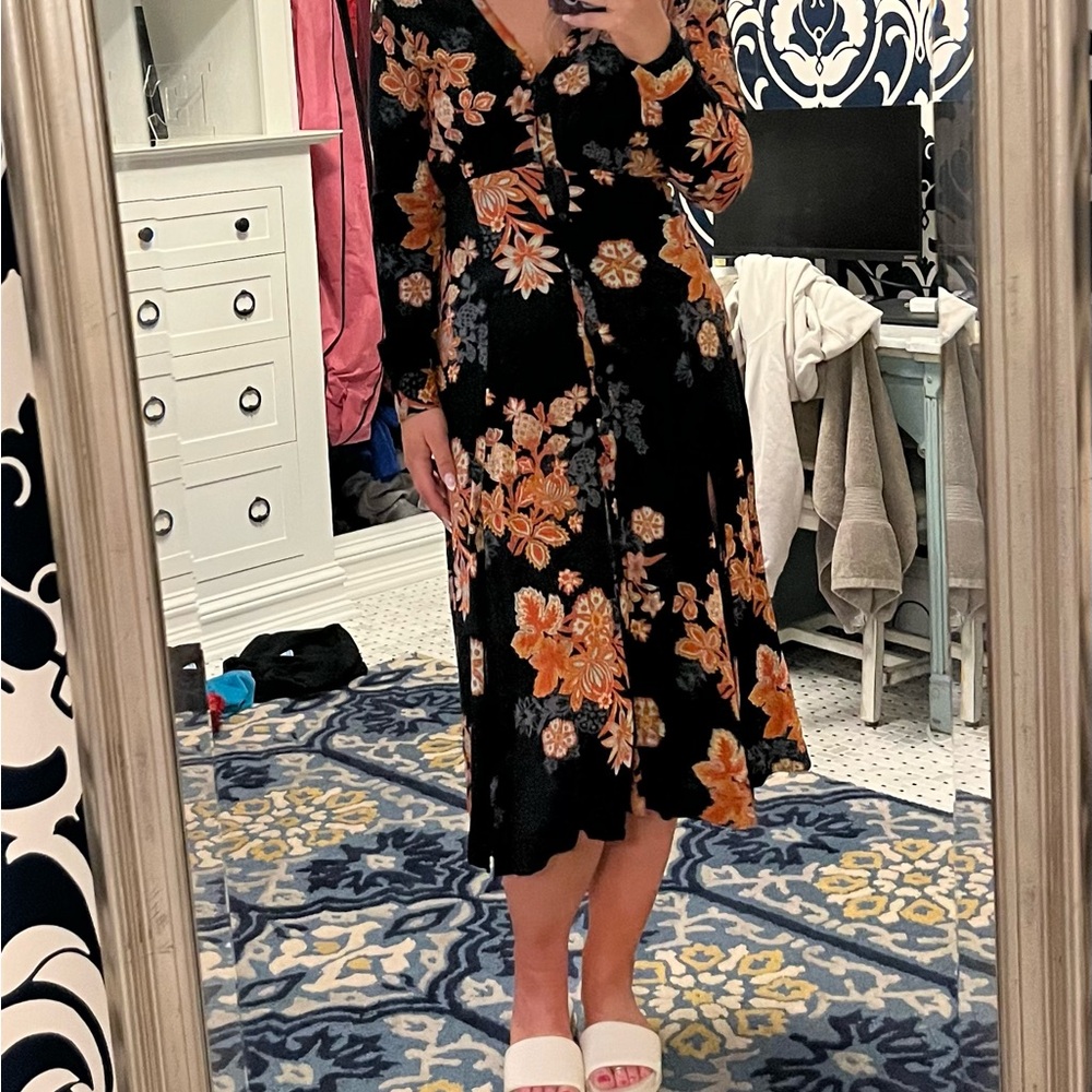 Floral Black and Orange Women's Dress